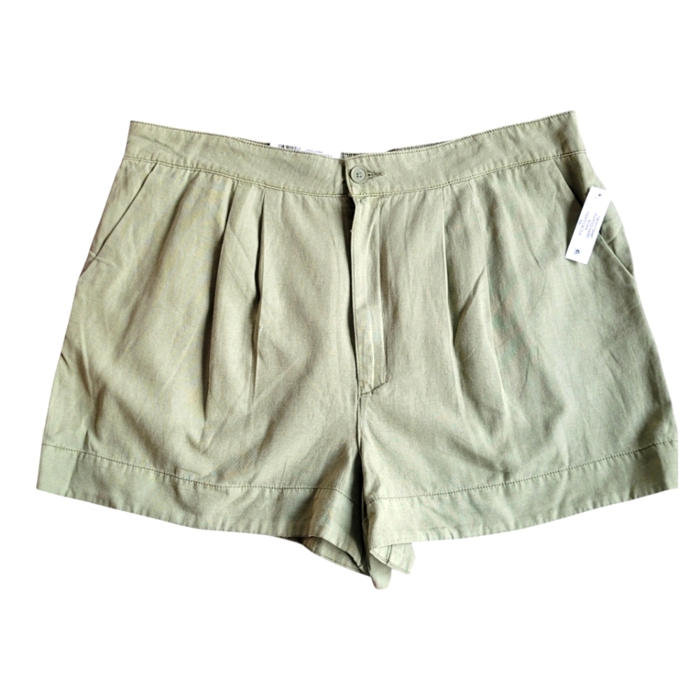 NWT Joie Linen Blend Pleated Shorts sage green plus size XXL